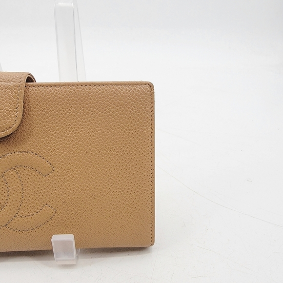 Chanel Vintage Timeless Tan Camel Pebbled Leather Bifold Wallet Karl Lagerfeld - Picture 3 of 16